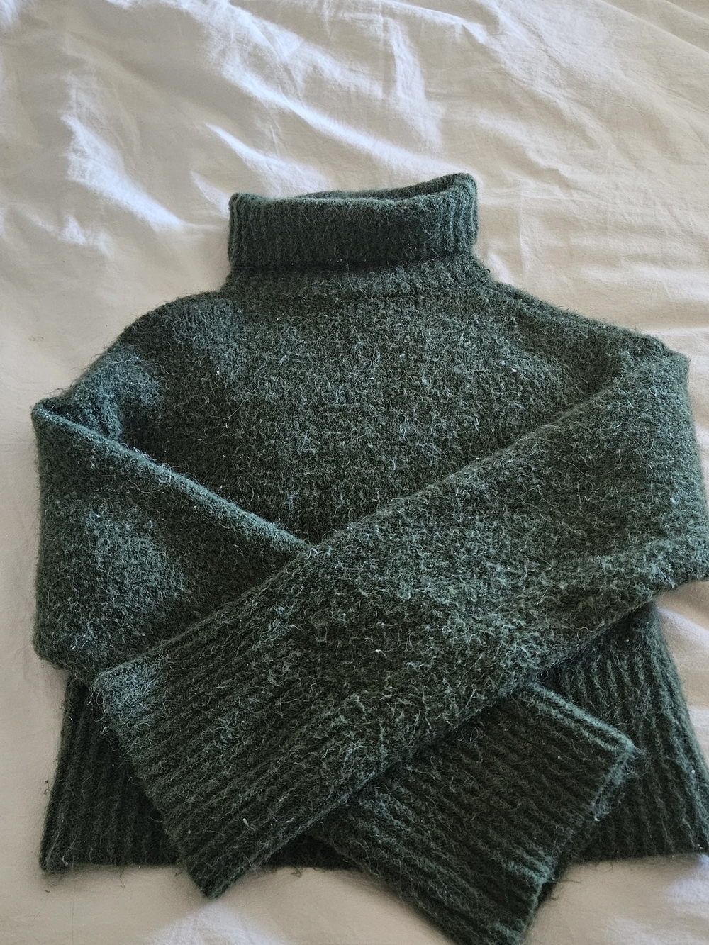 Zara Forest Green Fuzzy Turtleneck Sweater